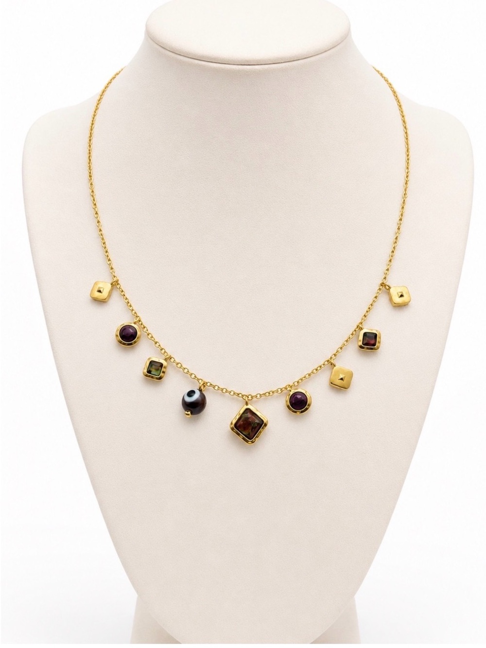 Kendra Scott Gold Charm Necklace with Purple and Iridescent Beads